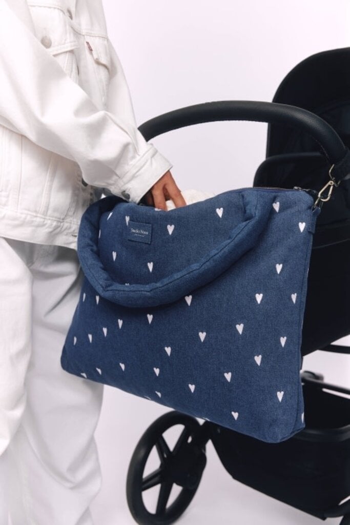 studio noos Studio Noos -Dark Blue White Hearts diaper bag