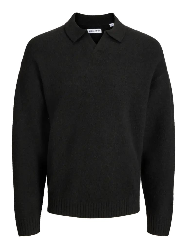jack&jones JJ Soho knit split neck - black