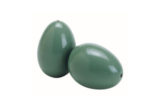 Lot de 2 oeufs factices en bois peint, faisans