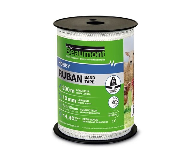 Ruban 10mm/200m blanc et vert HOBBY BEAUMONT