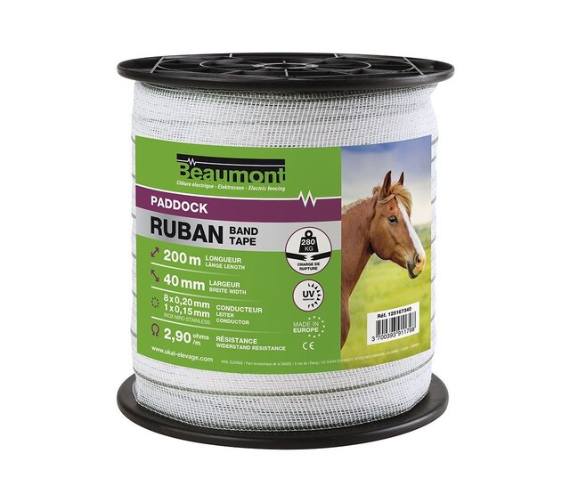 Ruban 40mm/200m blanc et vert PADDOCK BEAUMONT Ruban 40mm/200m blanc et vert PADDOCK BEAUMONT