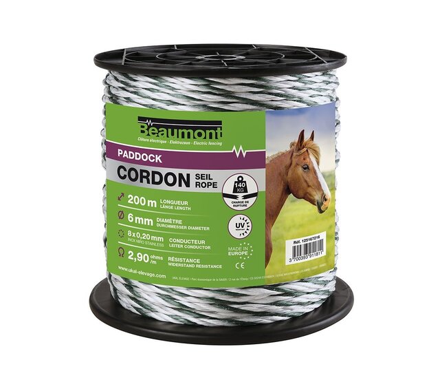 Cordon 6mm/200m blanc et vert PADDOCK BEAUMONT Cordon 6mm/200m blanc et vert PADDOCK BEAUMONT