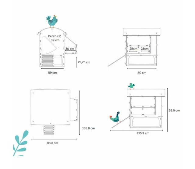 Gerecycled kippenhok met poten voor 5 tot 9 kippen NESTERA middelgroot model