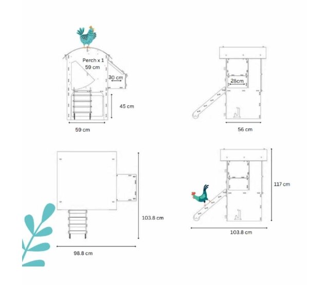 Verhoogd gerecycled kippenhok voor 3 tot 5 kippen klein model NESTERA