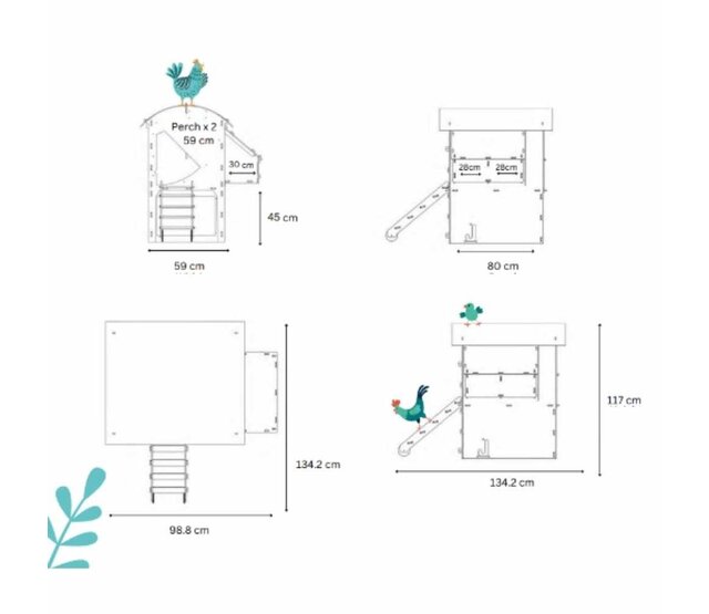 Raised recycled hen house for 5 to 9 hens NESTERA medium model