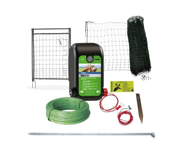Kit de clôture mobile pour volailles filet 50m poste mixte
