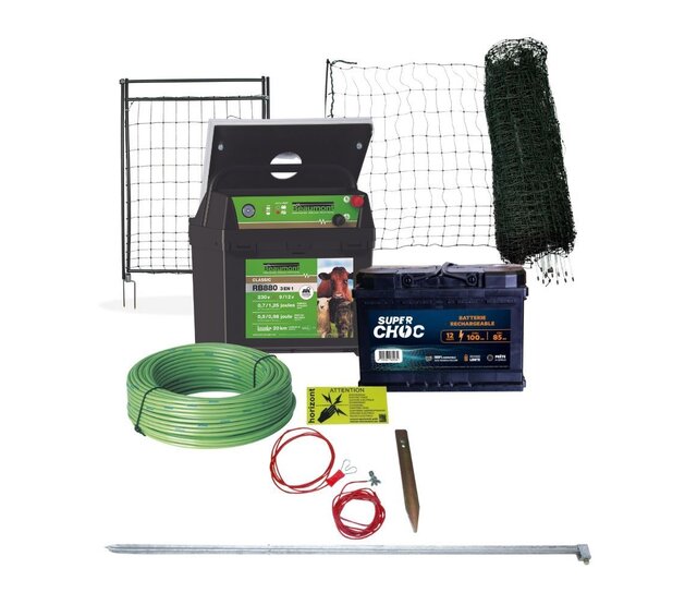 Mobile poultry fencing kit, 50m net, mixed and solar post