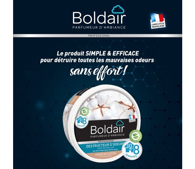 Destructeur d'odeurs en gel fleur de coton 300 g BOLDAIR Destructeur d'odeurs en gel fleur de coton 300 g BOLDAIR
