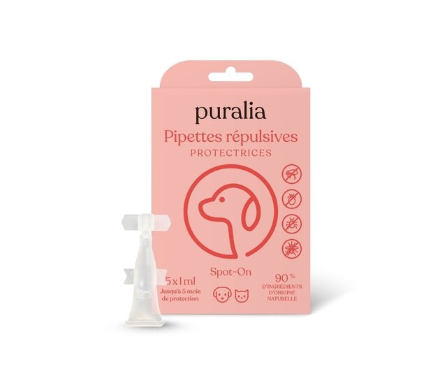 5 pipettes répulsives Spot-on  pour chiens et chats 1 ml PURALIA 5 pipettes répulsives Spot-on  pour chiens et chats 1 ml PURALIA