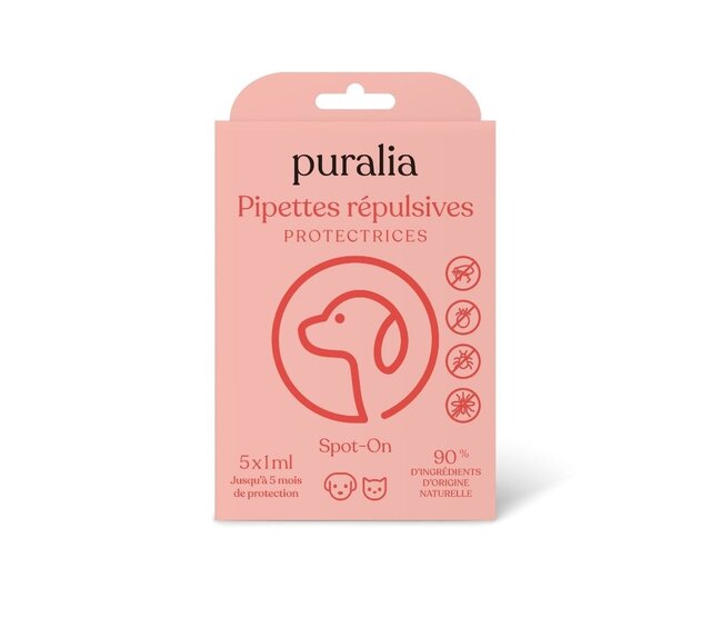 5 pipettes répulsives Spot-on  pour chiens et chats 1 ml PURALIA 5 pipettes répulsives Spot-on  pour chiens et chats 1 ml PURALIA