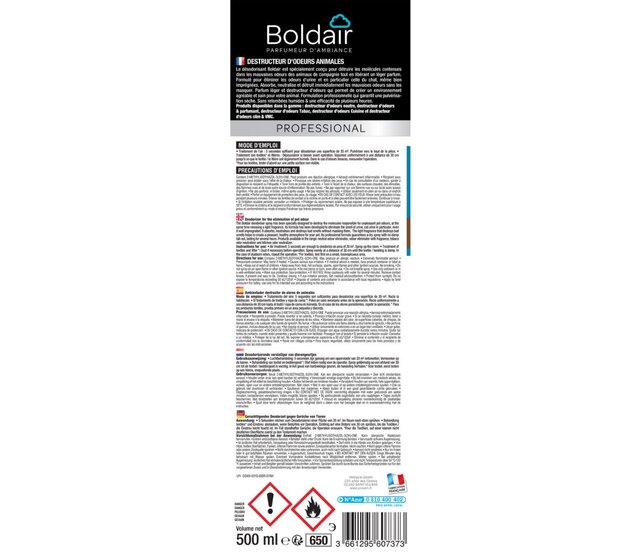 Destructeur d'odeurs animales 500 ml BOLDAIR Destructeur d'odeurs animales 500 ml BOLDAIR