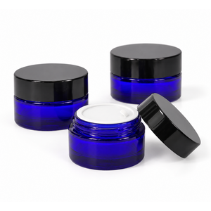Glazen potje blauw glas met inlegplaatje 15 ml ( zelf te vullen)