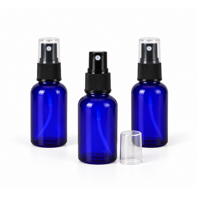 Flesjes blauw met spraytje, trechtertje en dopje 15 ml