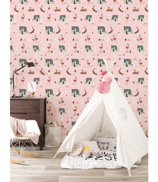Behang Fiep Westendorp Forest Animals, Roze, 97.4 x 280 cm