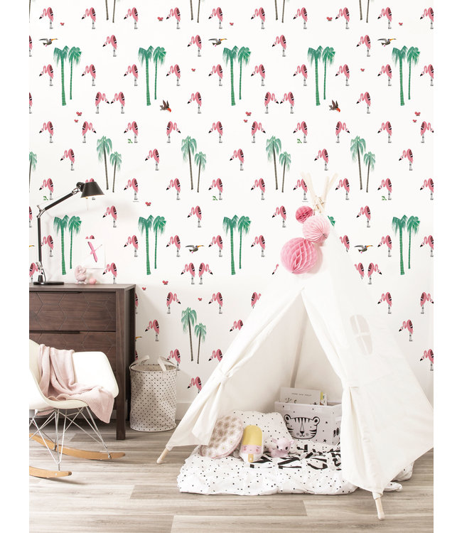 Tapete Fiep Westendorp Flamingo, 97.4 x 280 cm