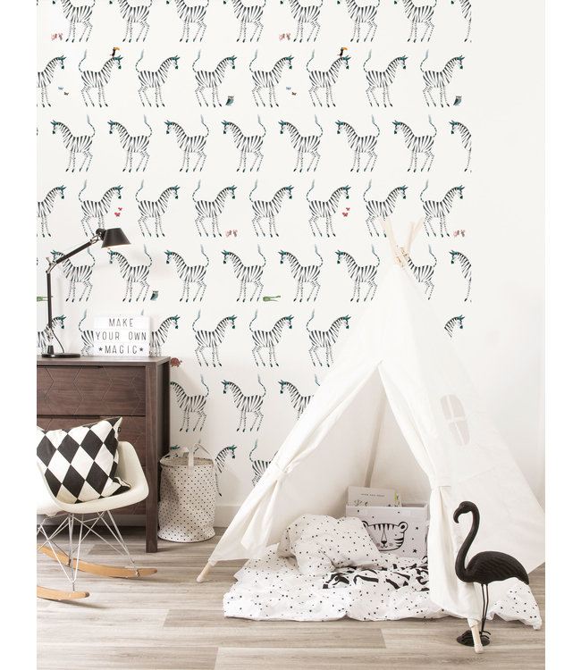 Behang Fiep Westendorp Zebra, Wit, 97.4 x 280 cm