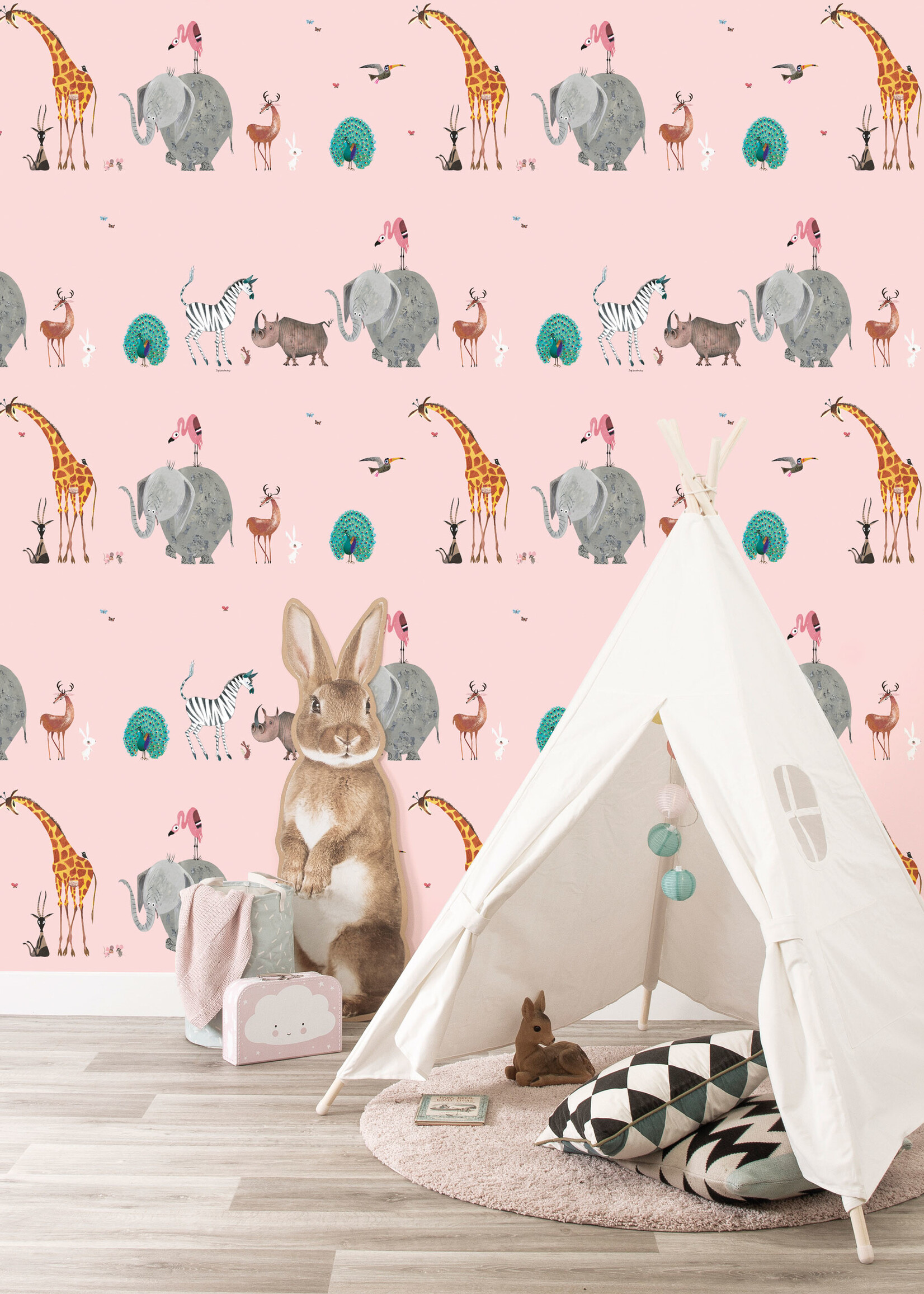 Behang Fiep Westendorp Dierenmix, Roze, 97.4 x 280 cm