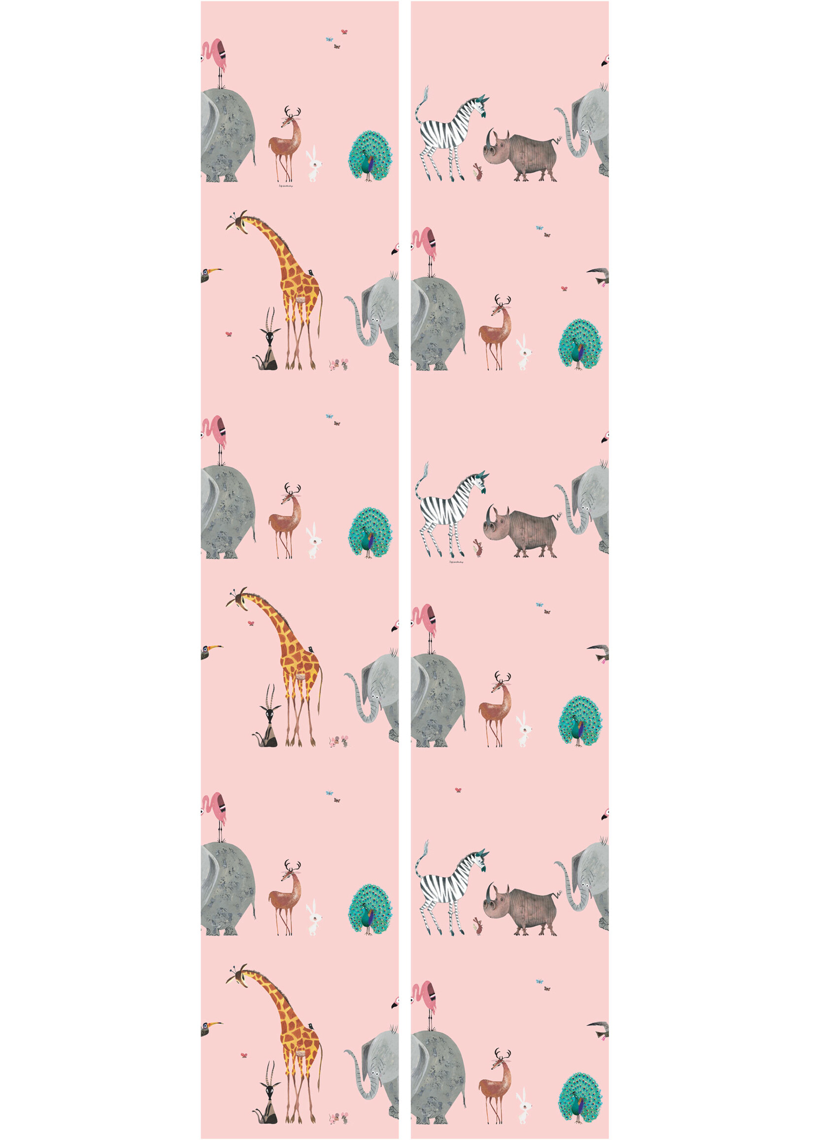 Behang Fiep Westendorp Dierenmix, Roze, 97.4 x 280 cm