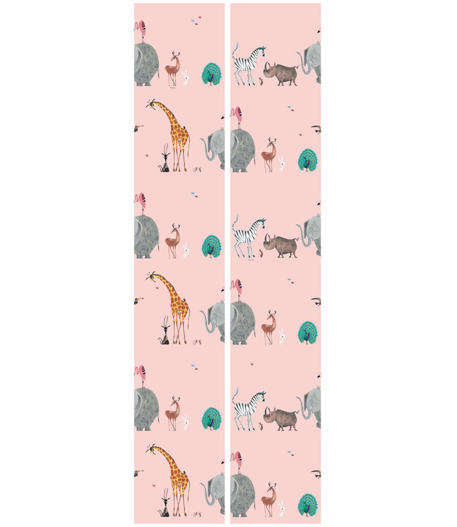 Behang Fiep Westendorp Dierenmix, Roze, 97.4 x 280 cm