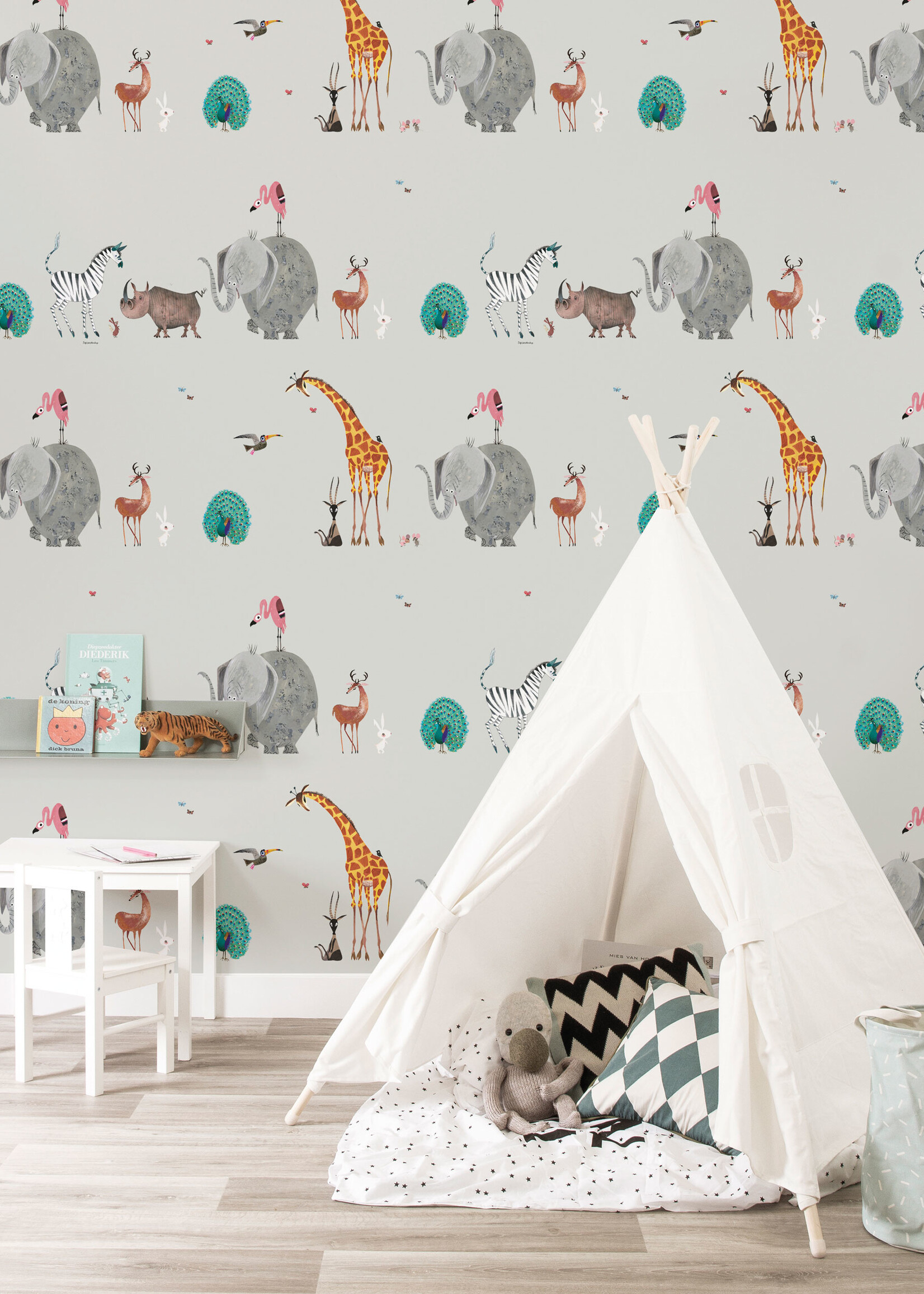 Tapete Fiep Westendorp Animal Mix, Grau, 97.4 x 280 cm