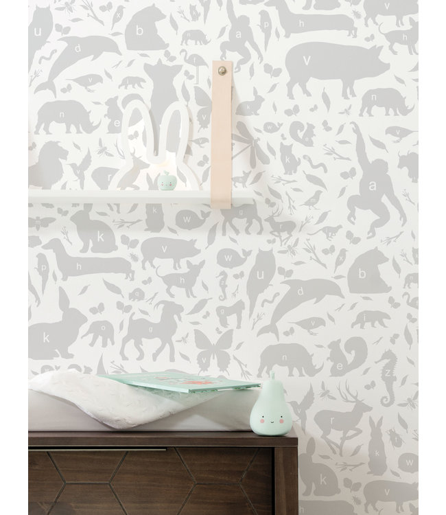 Behang ABC Animals, Lichtgrijs, 146.1 x 280 cm