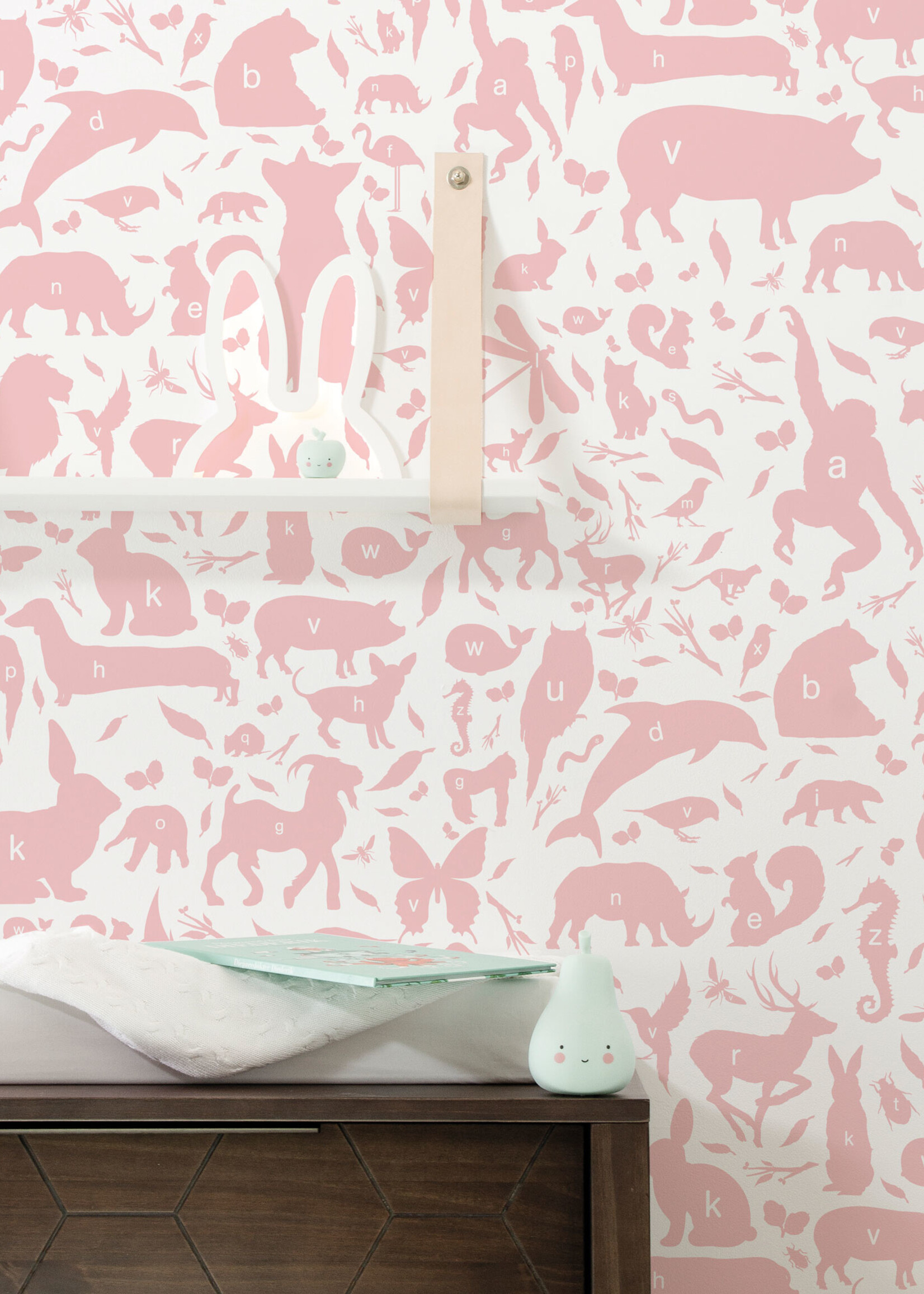 Wallpaper ABC Animals, Pink, 146.1 x 280 cm
