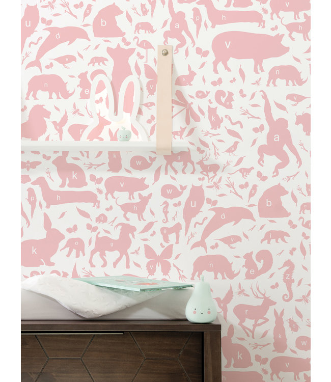 Behang ABC Animals, Roze, 146.1 x 280 cm