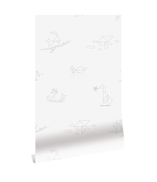 Herhaalbaar Wallpaper Tangram Animal Sketches, 97.4 x 280 cm