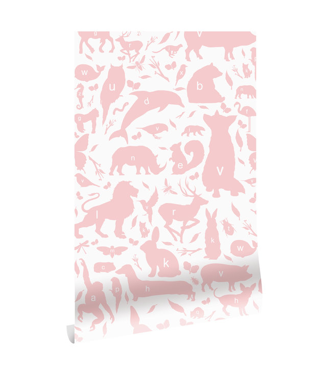 Herhaalbaar Behang ABC Animals, Roze, 146.1 x 280 cm