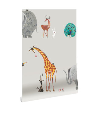 Herhaalbaar Tapete Fiep Westendorp Animal Mix, Grau, 97.4 x 280 cm