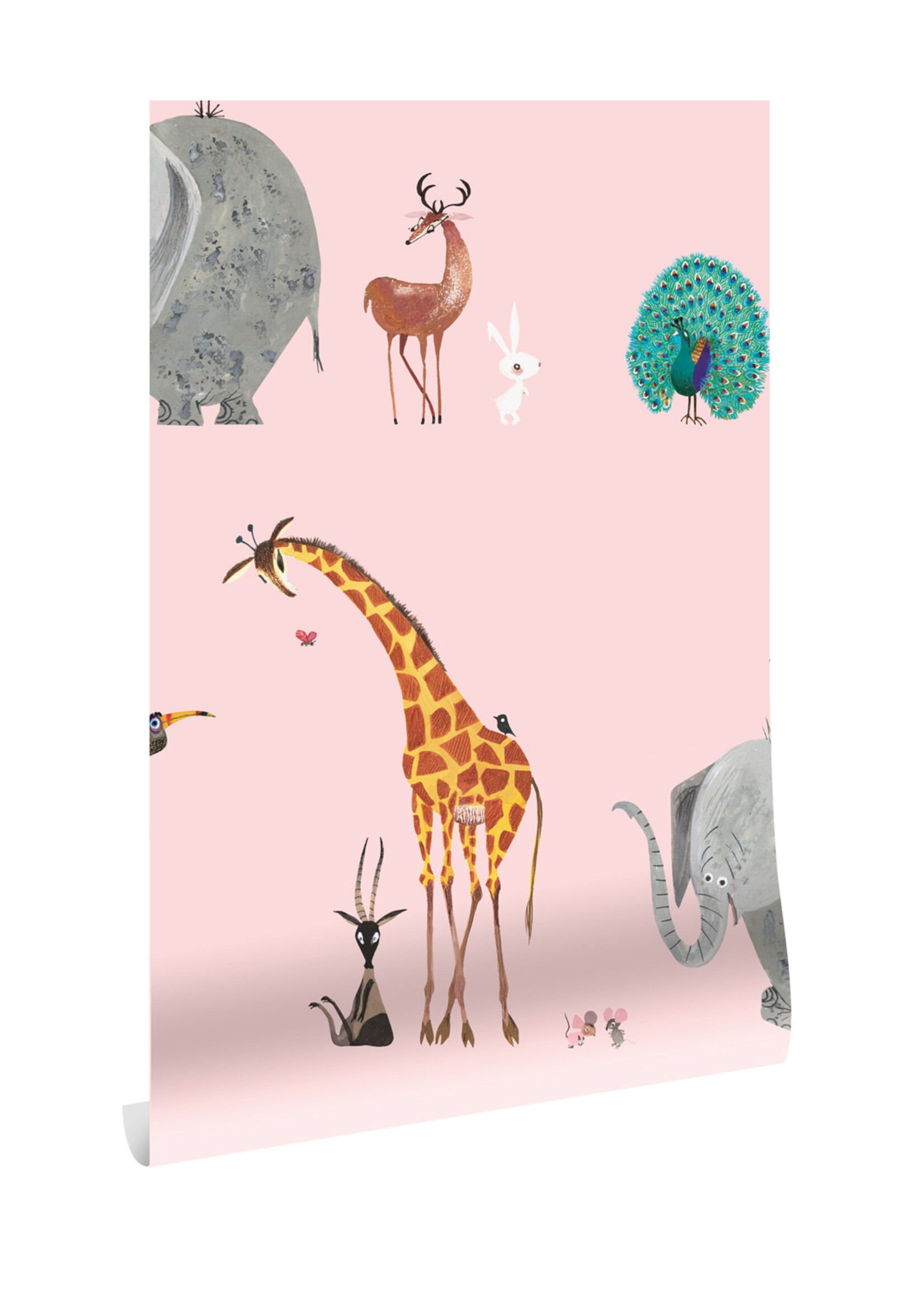 Behang Fiep Westendorp Dierenmix, Roze, 97.4 x 280 cm