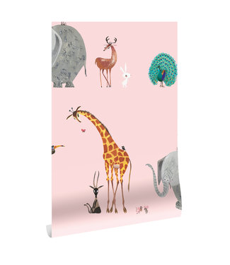 Herhaalbaar Tapete Fiep Westendorp Animal Mix, Rosa, 97.4 x 280 cm