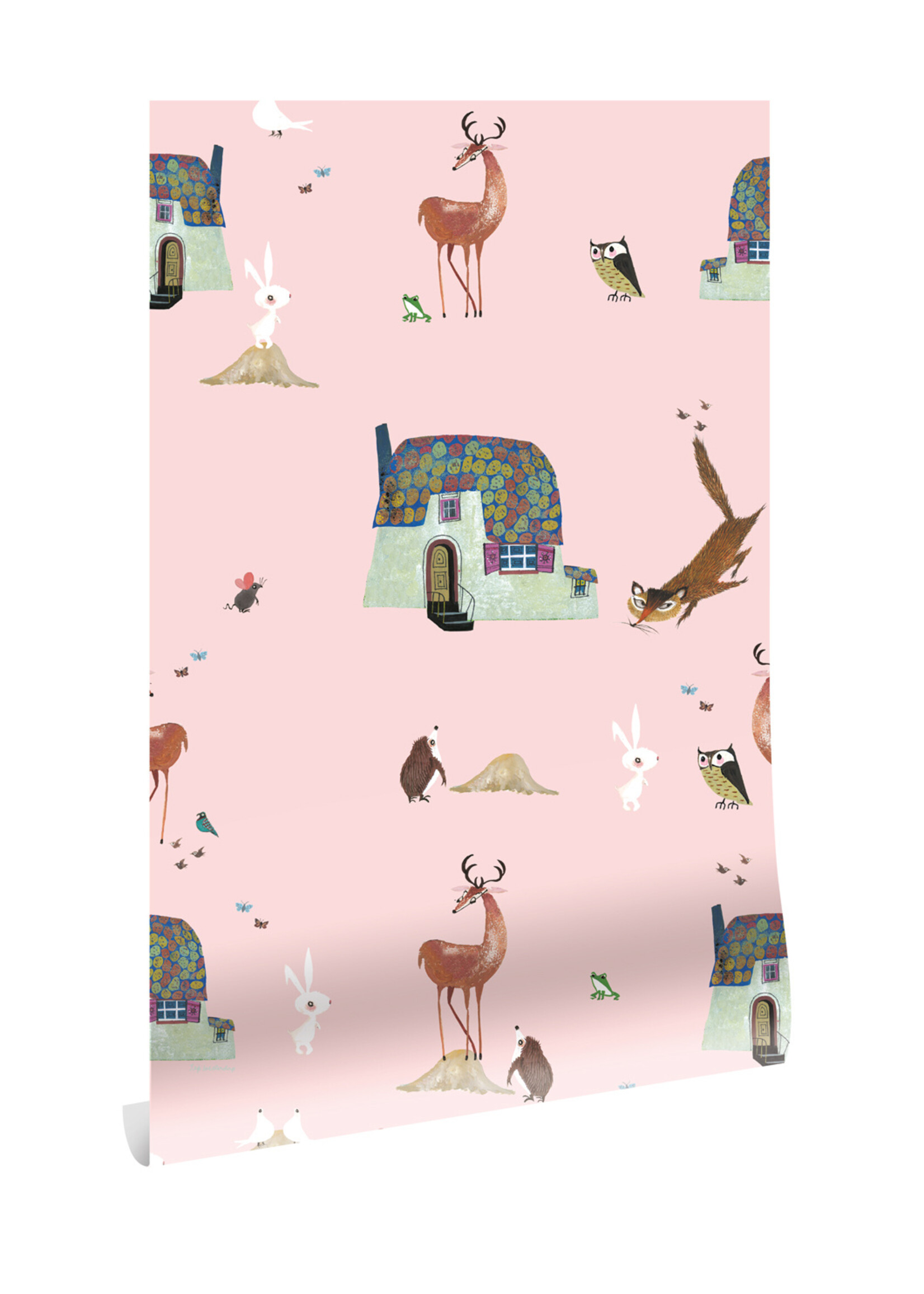 Wallpaper Fiep Westendorp Forest Animals, Pink, 97.4 x 280 cm