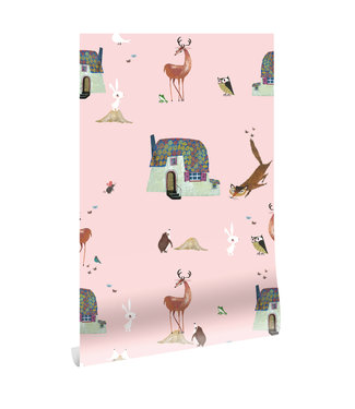 Herhaalbaar Behang Fiep Westendorp Forest Animals, Roze, 97.4 x 280 cm