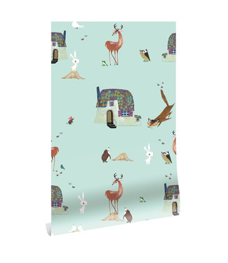 Herhaalbaar Tapete Fiep Westendorp Forest Animals, Mint, 97.4 x 280 cm