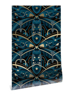 Goud behang Art Déco Animaux, Beetle, Blauw