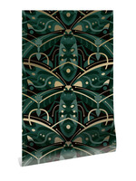 Gold-Tapete Art Déco Animaux, Beetle, Grün