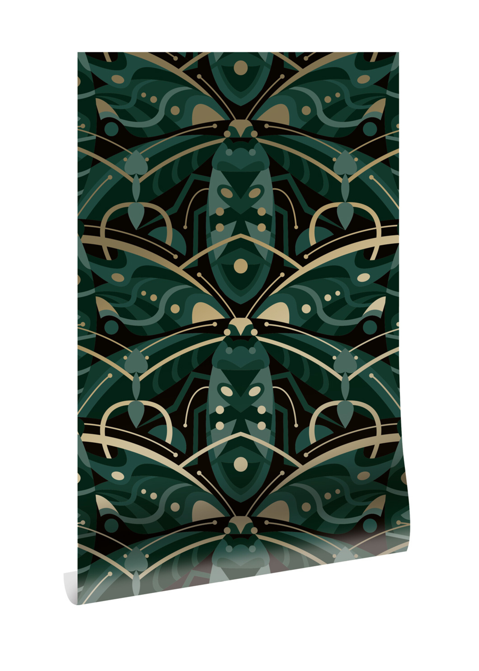 Gold-Tapete Art Déco Animaux, Beetle, Grün, 50 cm x 10 m