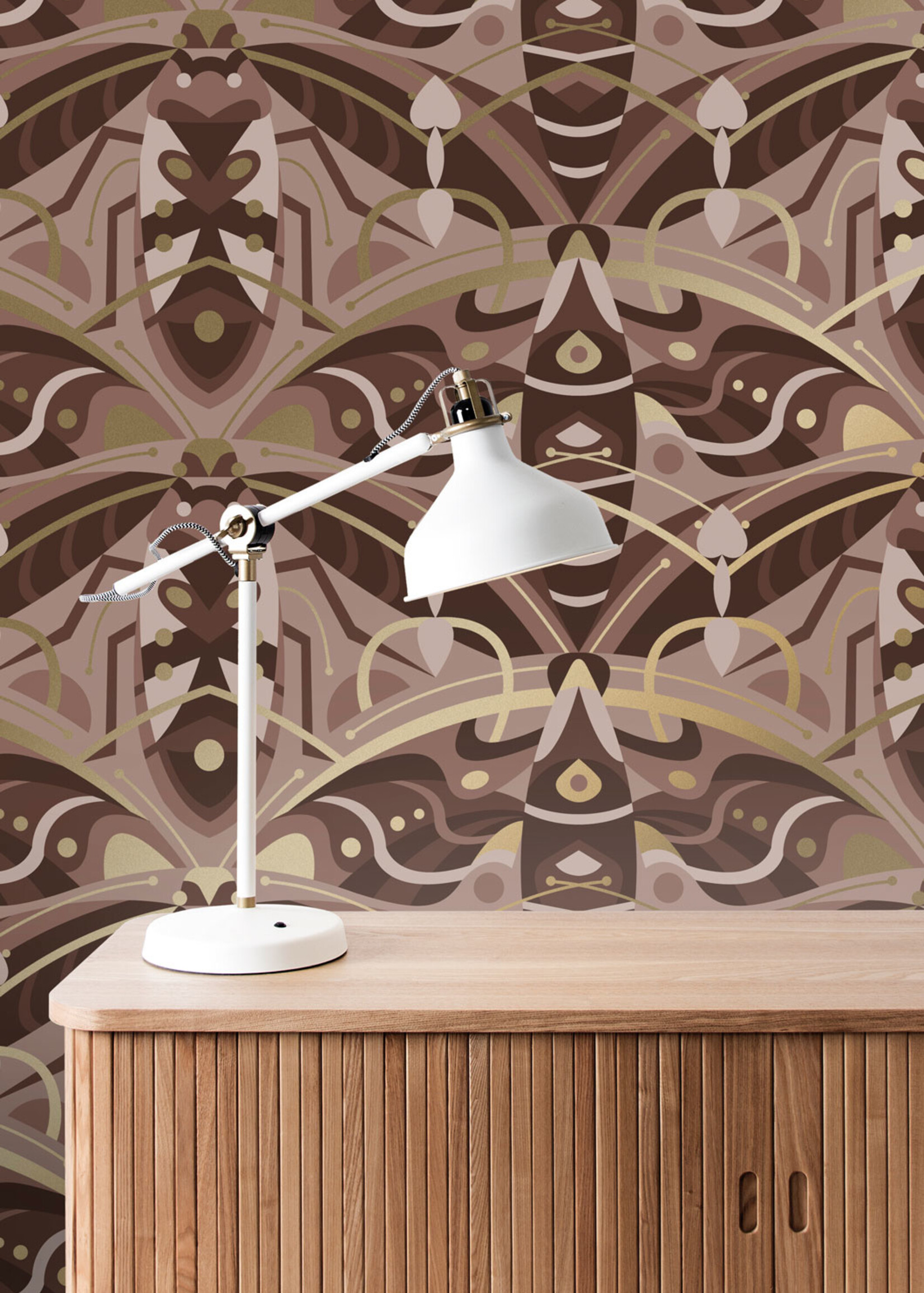 Gold-Tapete Art Déco Animaux, Beetle, Taupe, 50 cm x 10 m