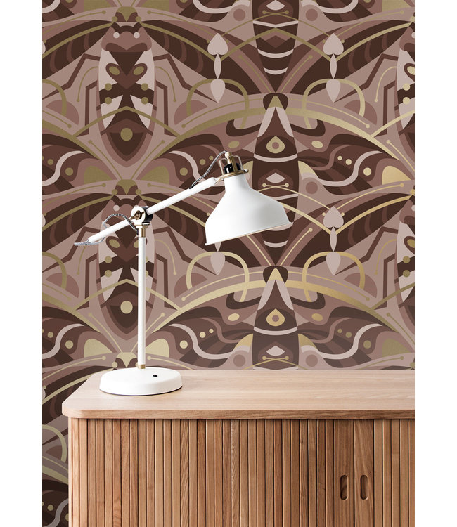 Gold metallic wallpaper Art Déco Animaux, Beetle, Taupe, 50 cm x 10 m