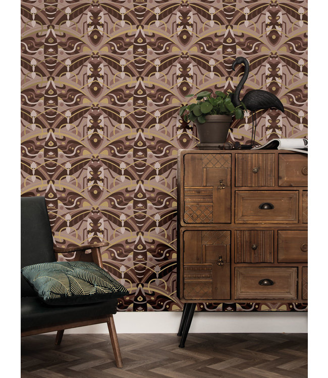 Gold metallic wallpaper Art Déco Animaux, Beetle, Taupe, 50 cm x 10 m