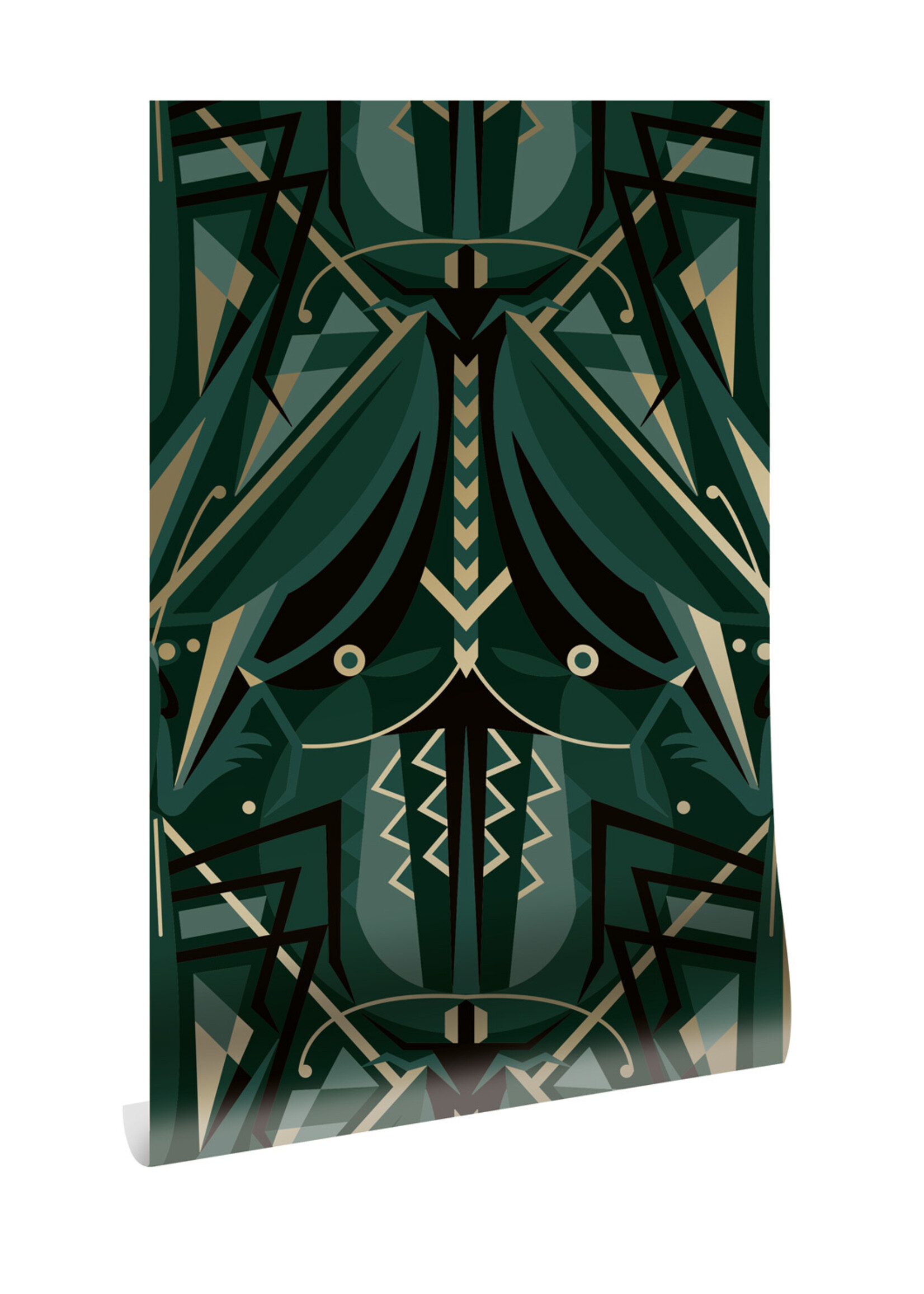 Gold-Tapete Art Déco Animaux, Grasshopper, Grün, 50 cm x 10 m