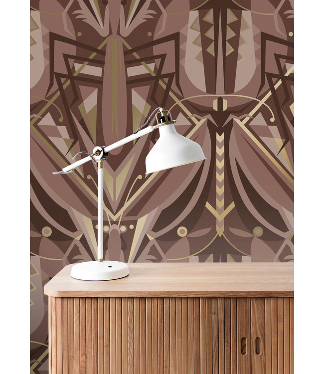 Gold metallic wallpaper Art Déco Animaux, Grasshopper, Taupe, 50 cm x 10 m