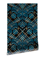 Goud behang Art Déco Animaux, Butterfly, Blauw