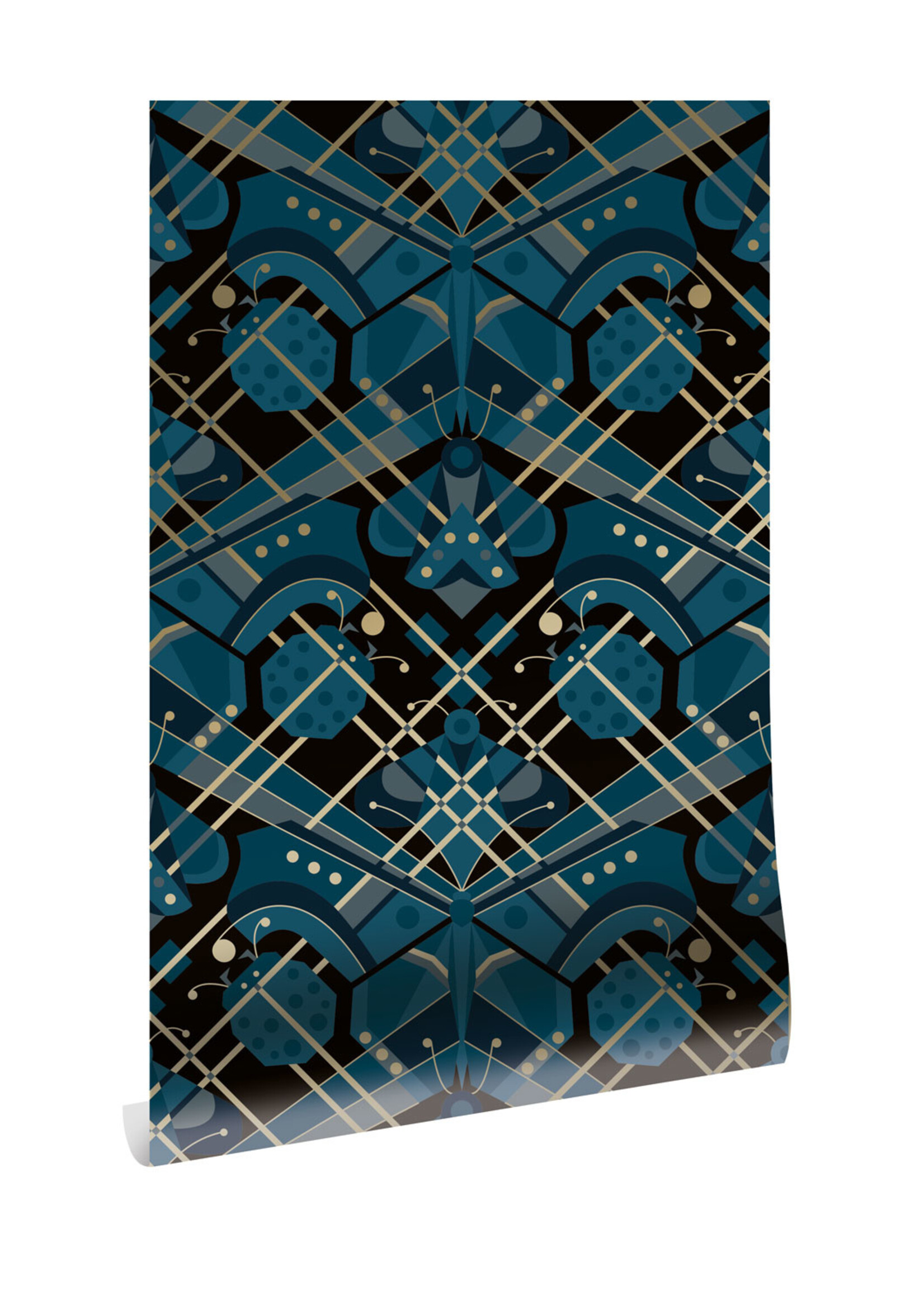 Gold-Tapete Art Déco Animaux, Butterfly, Blau, 50 cm x 10 m
