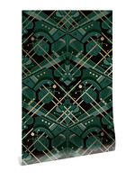 Goud behang Art Déco Animaux, Butterfly, Groen
