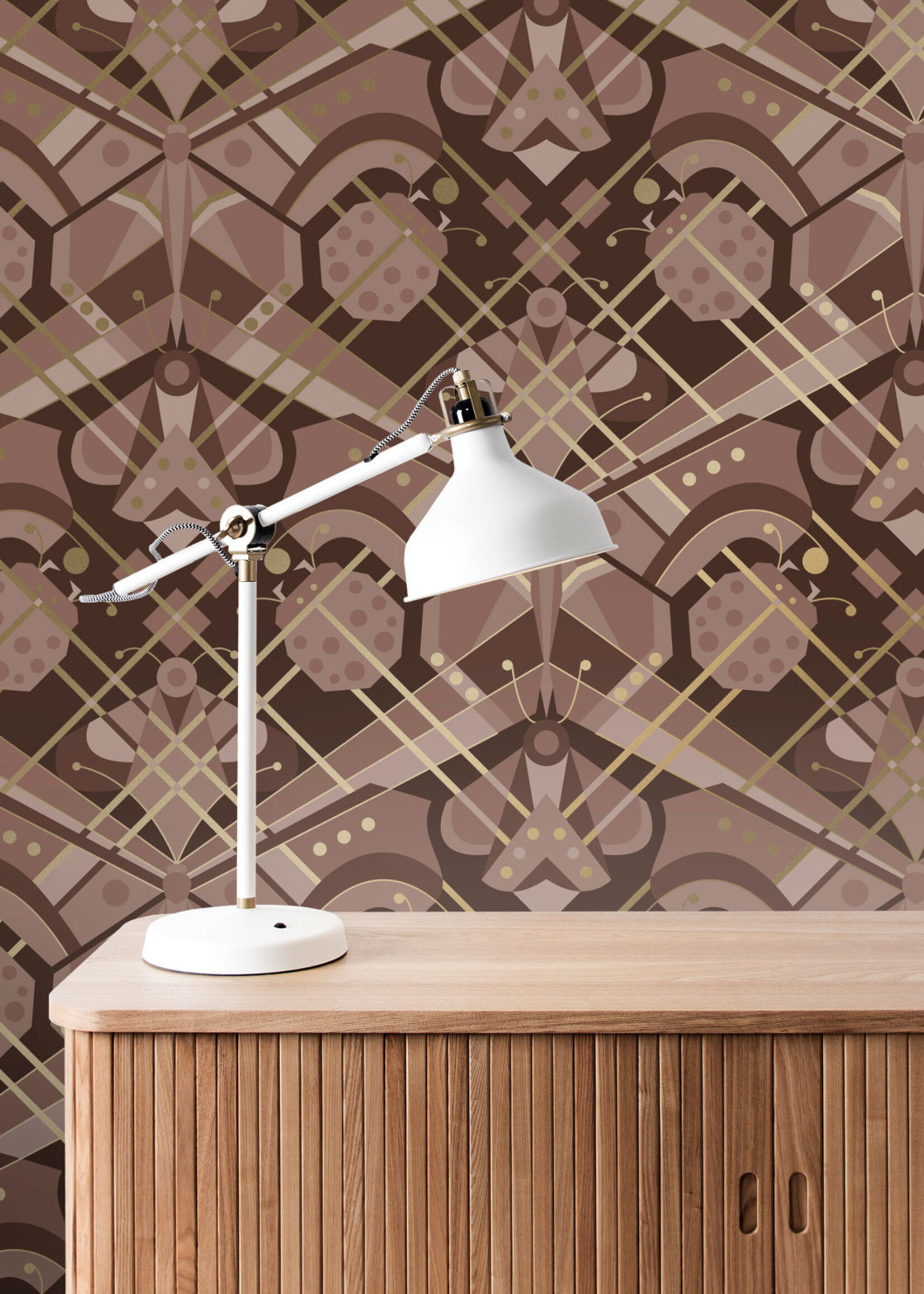 Gold-Tapete Art Déco Animaux, Butterfly, Taupe, 50 cm x 10 m
