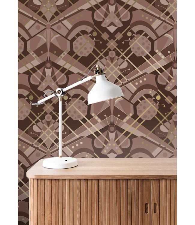 Gold-Tapete Art Déco Animaux, Butterfly, Taupe, 50 cm x 10 m