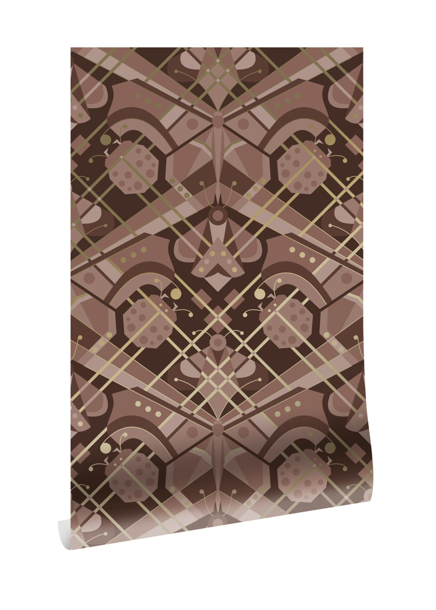 Goud behang Art Déco Animaux, Butterfly, Taupe, 50 cm x 10 m