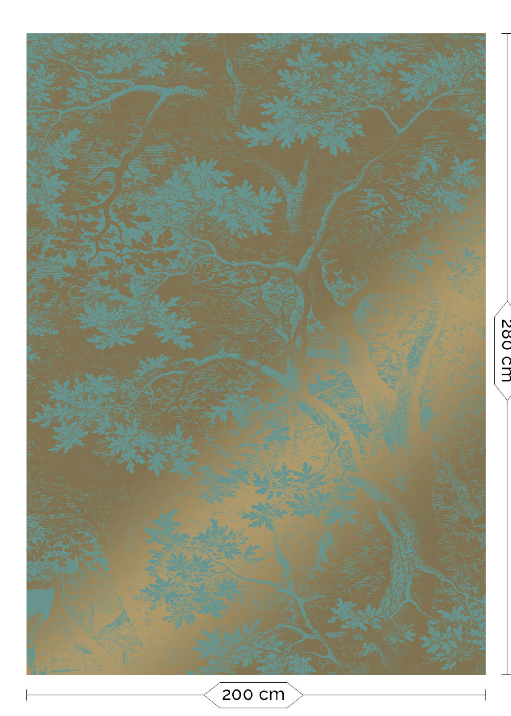 Goud behang Engraved Landscapes, Turquoise